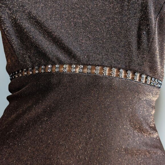 Vintage 90s Cache Metallic Maxi Dress Prom Gown Rhinestone Whimsygoth Size 7 - Picture 6 of 13